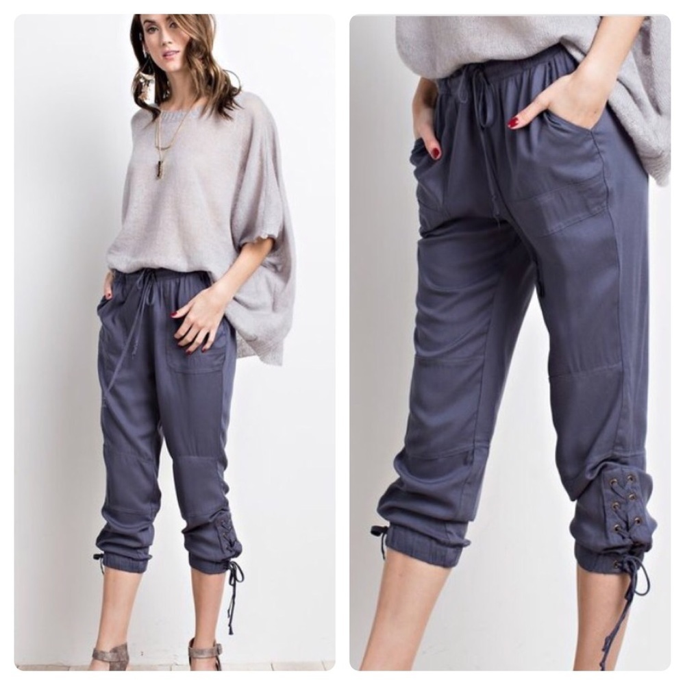 Slate gray twill joggers